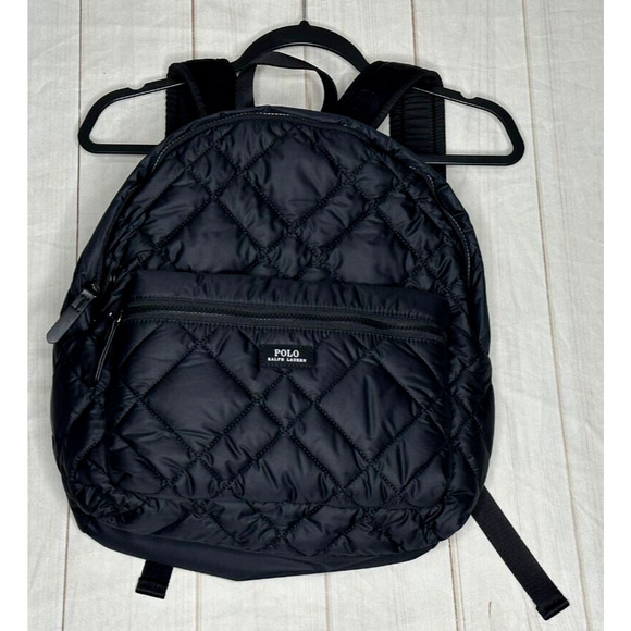 NWOT Polo Ralph Lauren Women’s Black Quilted Puffer Zipper Logo Backpack - Picture 1 of 4